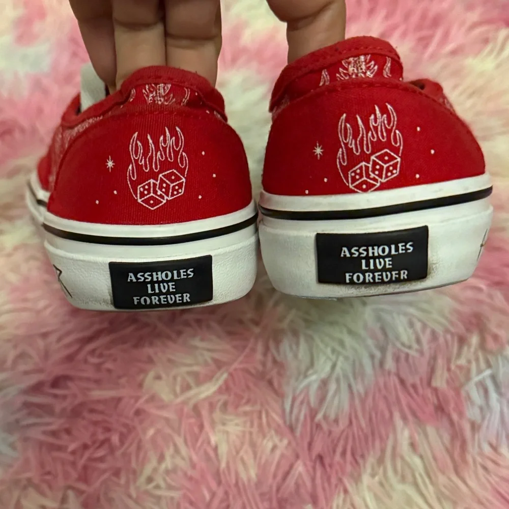 Stylish Red Kids Sneakers with Fun Print